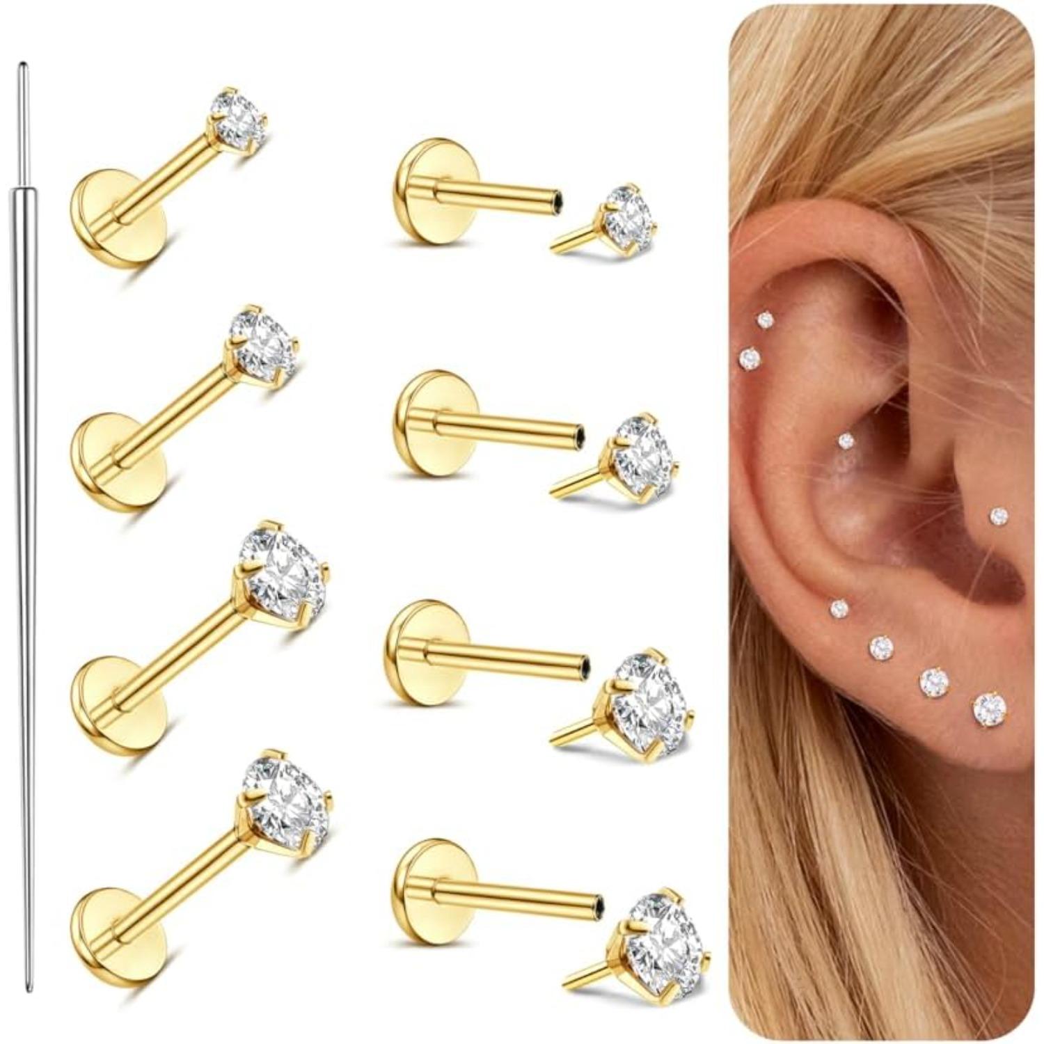 Flat Back Labret Stud - 8Pcs G23 Titanium Flat Back Earrings