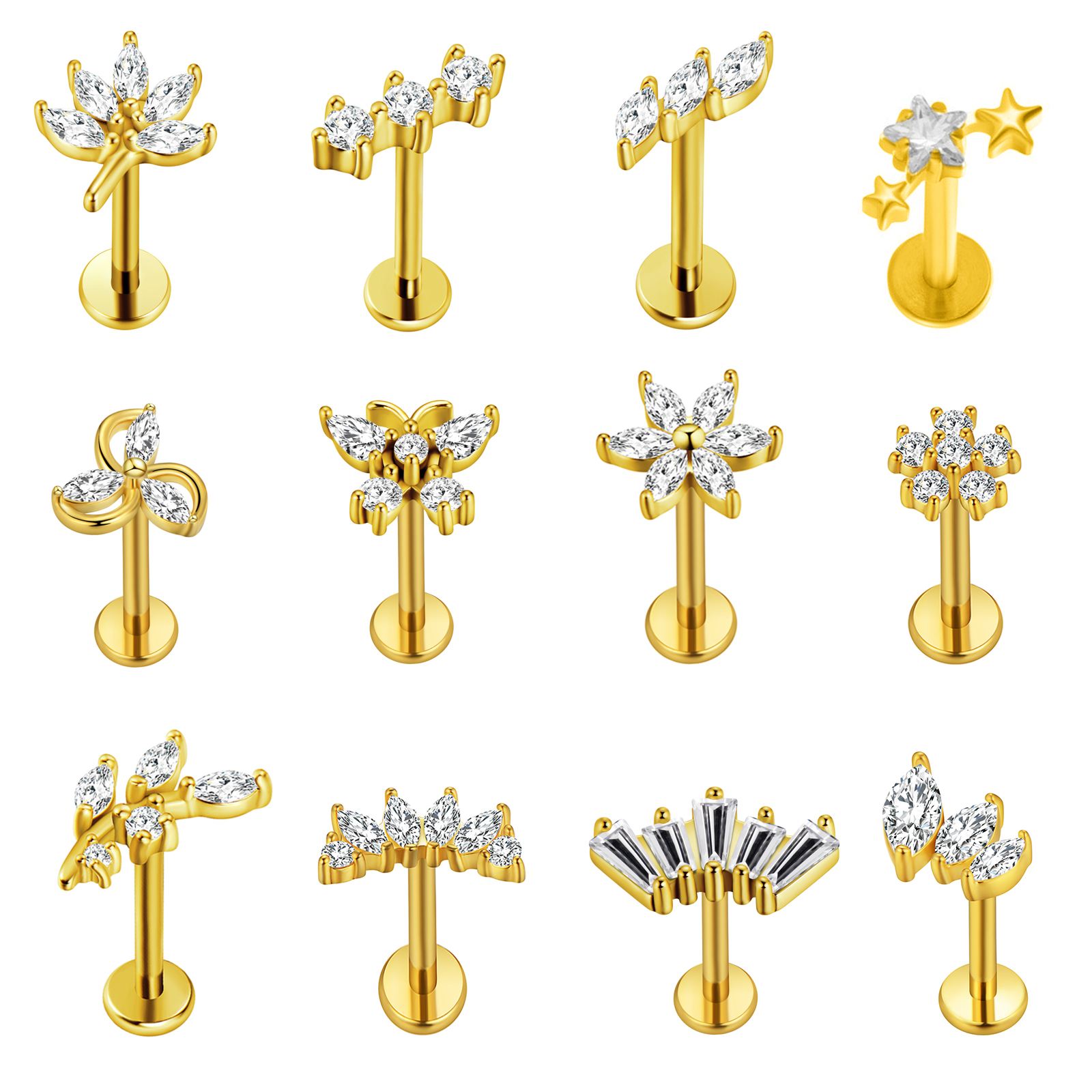 Flat Back Labret Stud - Maple Leaf Labret Piercing Star Flowers100%