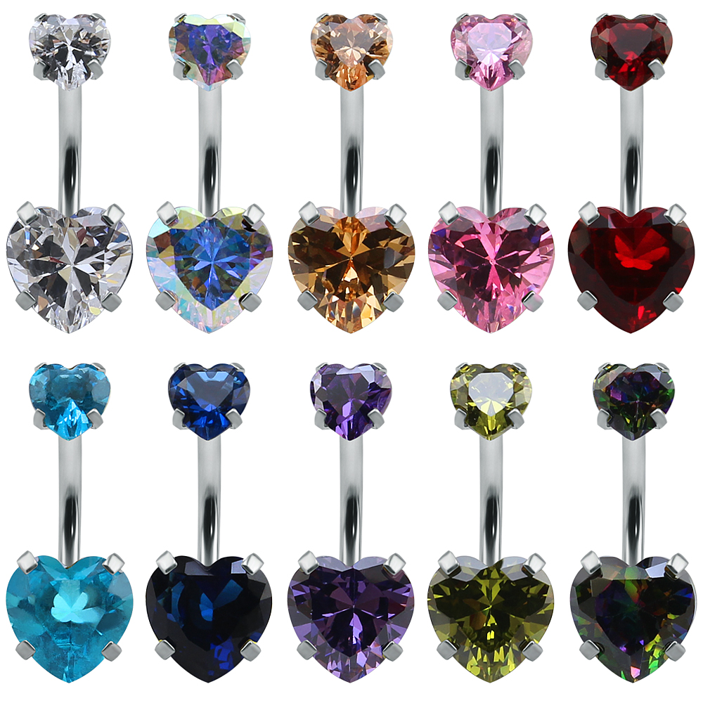 Body Jewelry Hot - Heart Crystal Belly Button Rings 14G