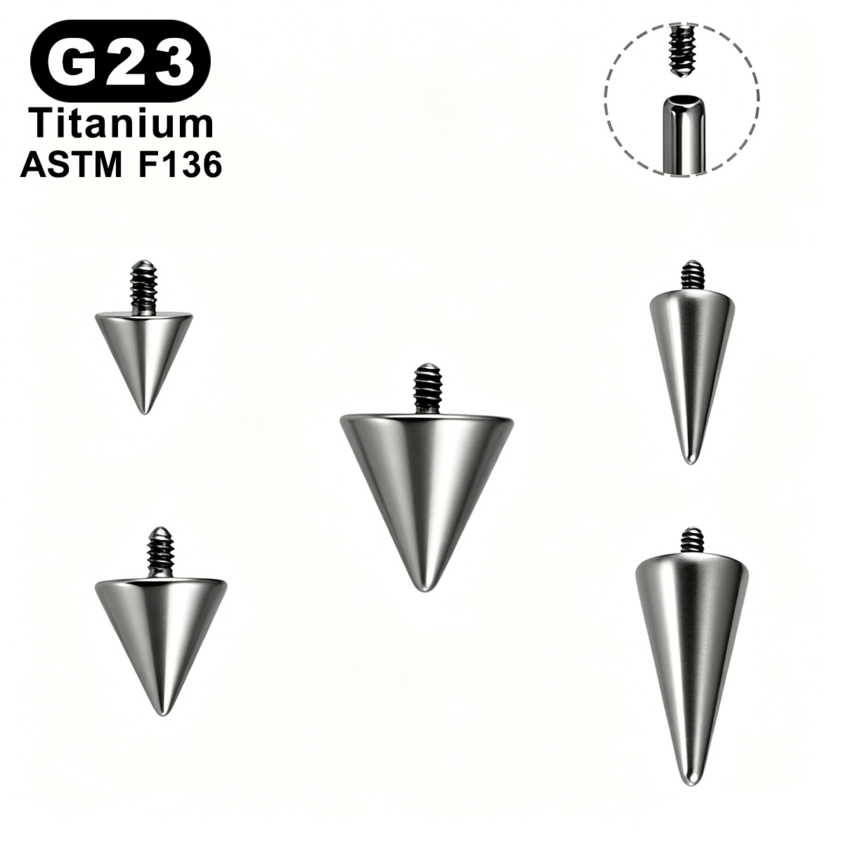 Flat Back Labret Stud - 5pcs/Lot ASTM F136 G23 Titanium Cone