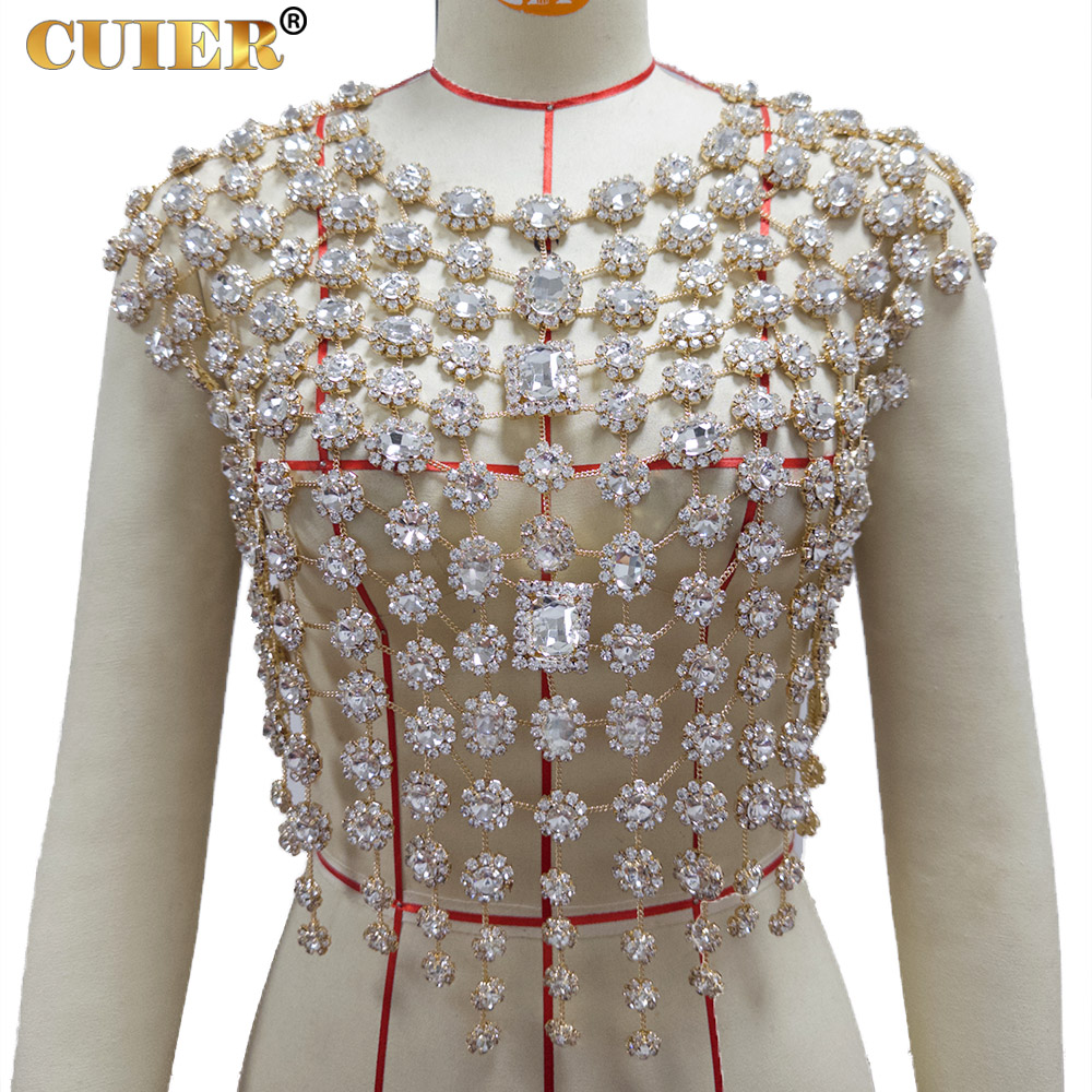 Body Jewelry Rhinestone - CUIER Women's Gold Rhinestone Top with