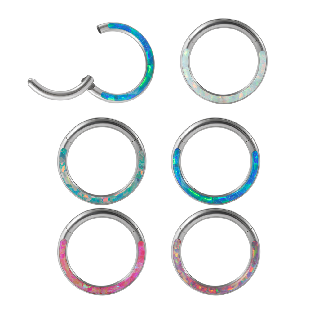 Qualiti Body Jewelry - 1PC Surgical Steel Opal Hinged Clicker