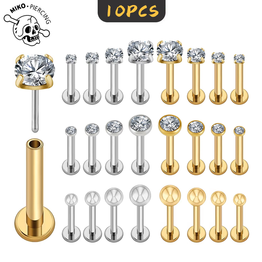 Flat Back Labret Stud - 10pcs G23 Titanium 20/18/16g Piercing 2/2.5/3/4mm