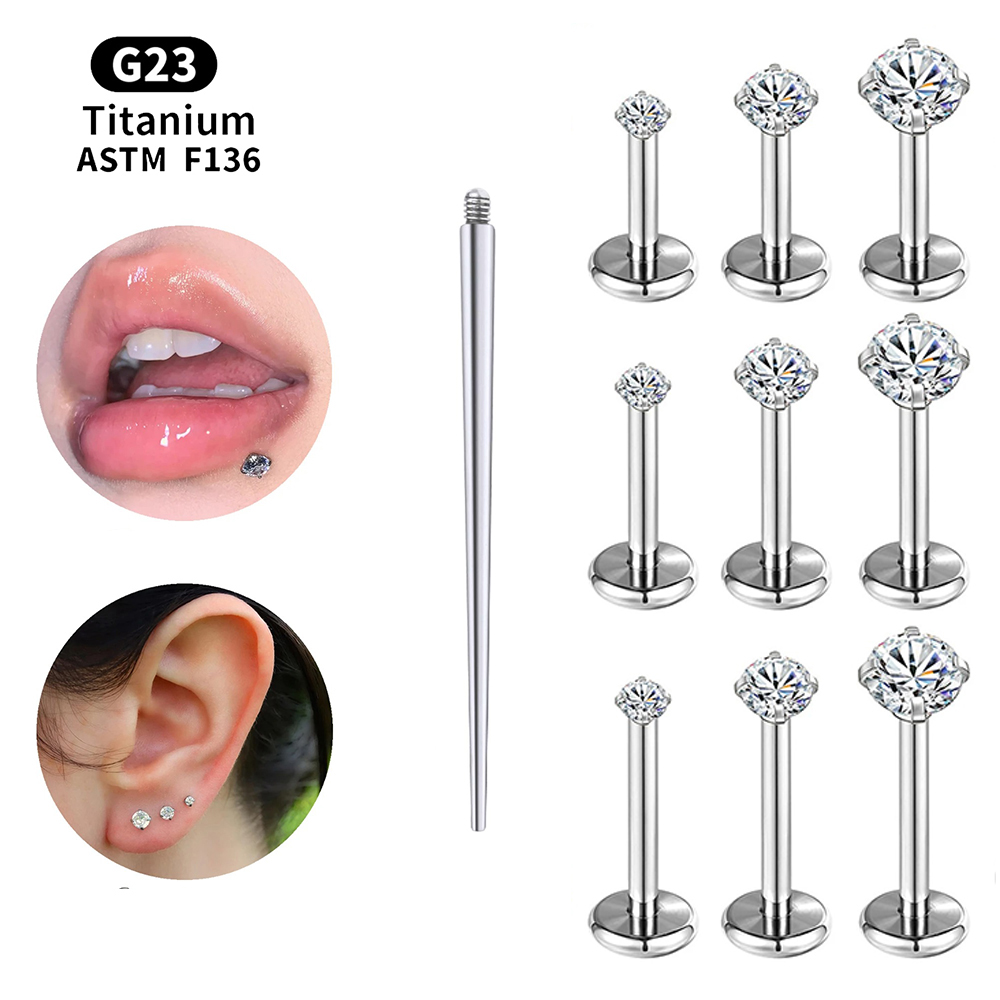 Flat Back Labret Stud - 3 PCS ASTM-F136 G23 Titanium Steel