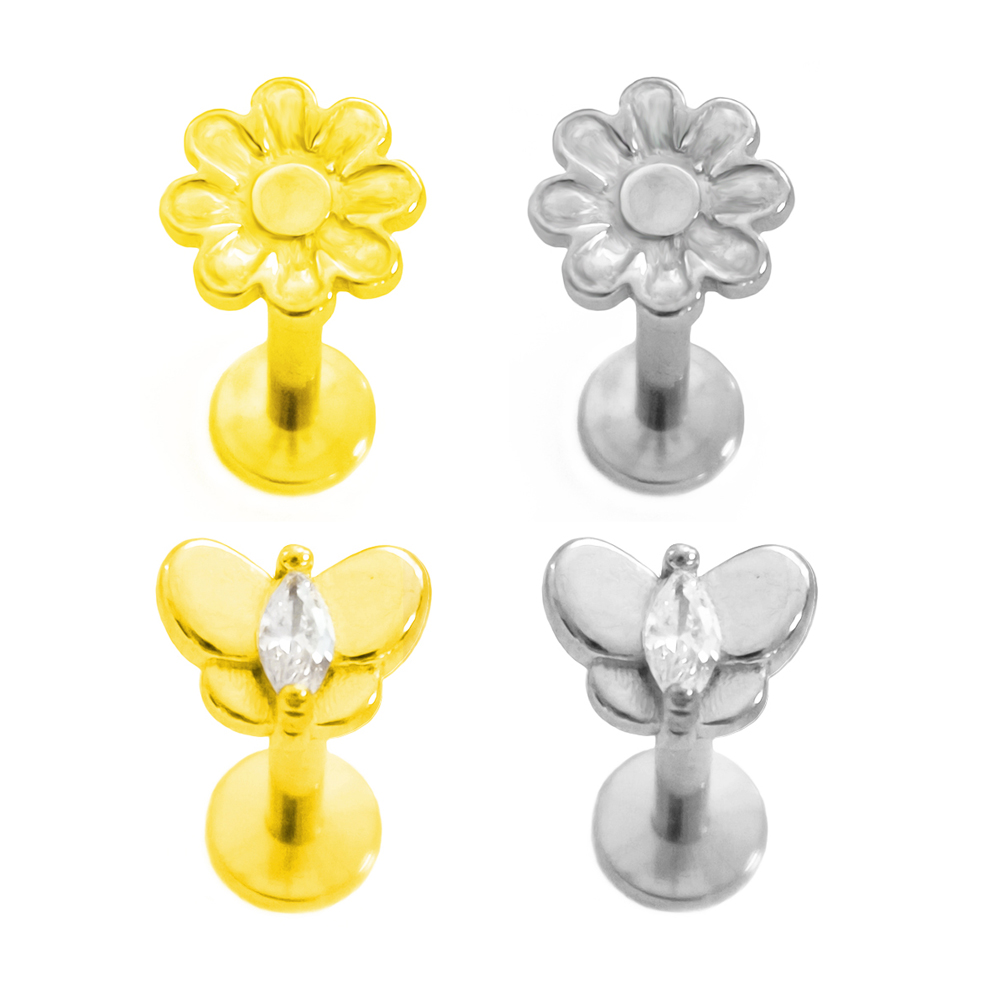 Flower Labret Piercing Butterf - Flat Back Labret Stud ulasan dan harga