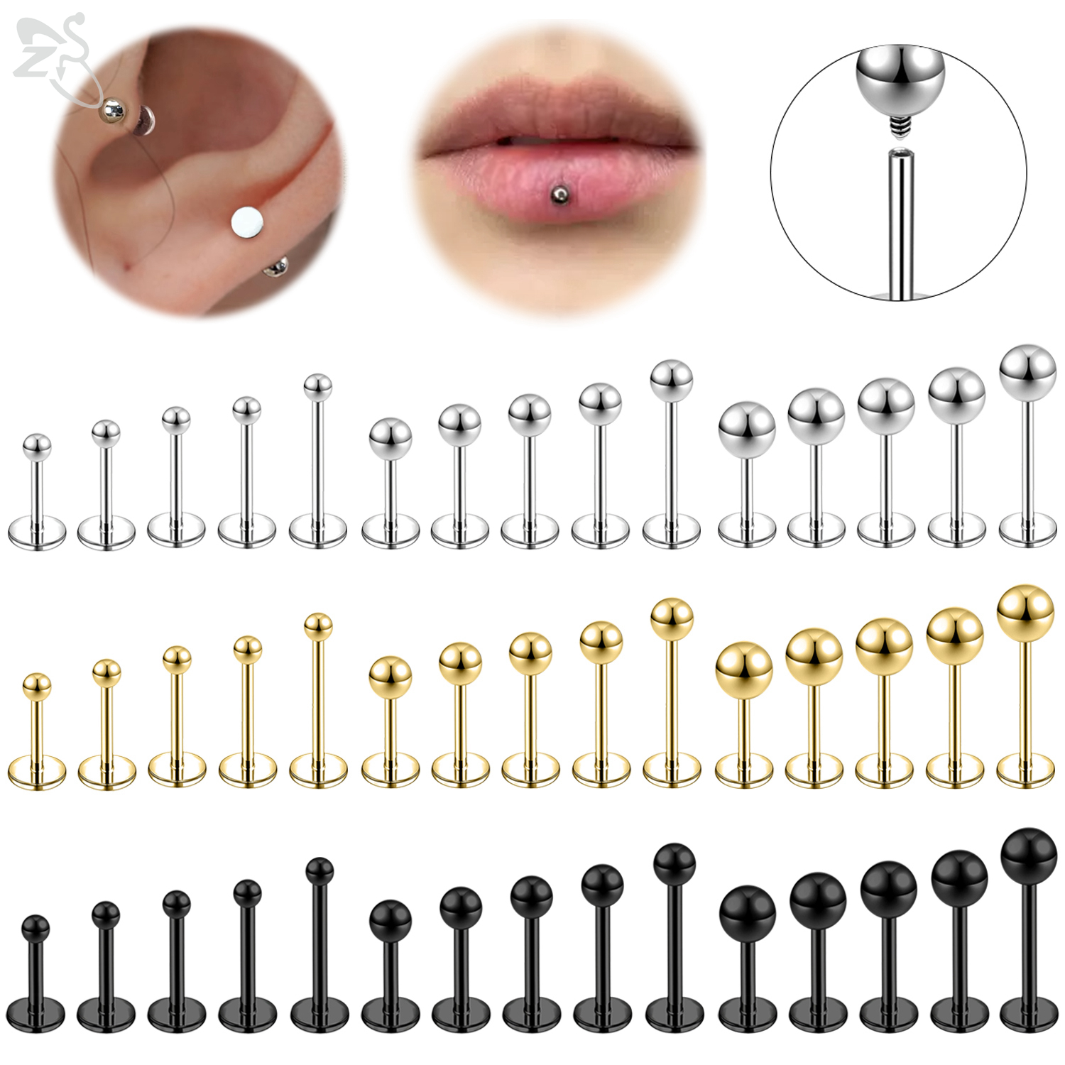 ZS 6 Pcs/lot Internal Thread 1 - Flat Back Labret Stud ulasan dan harga