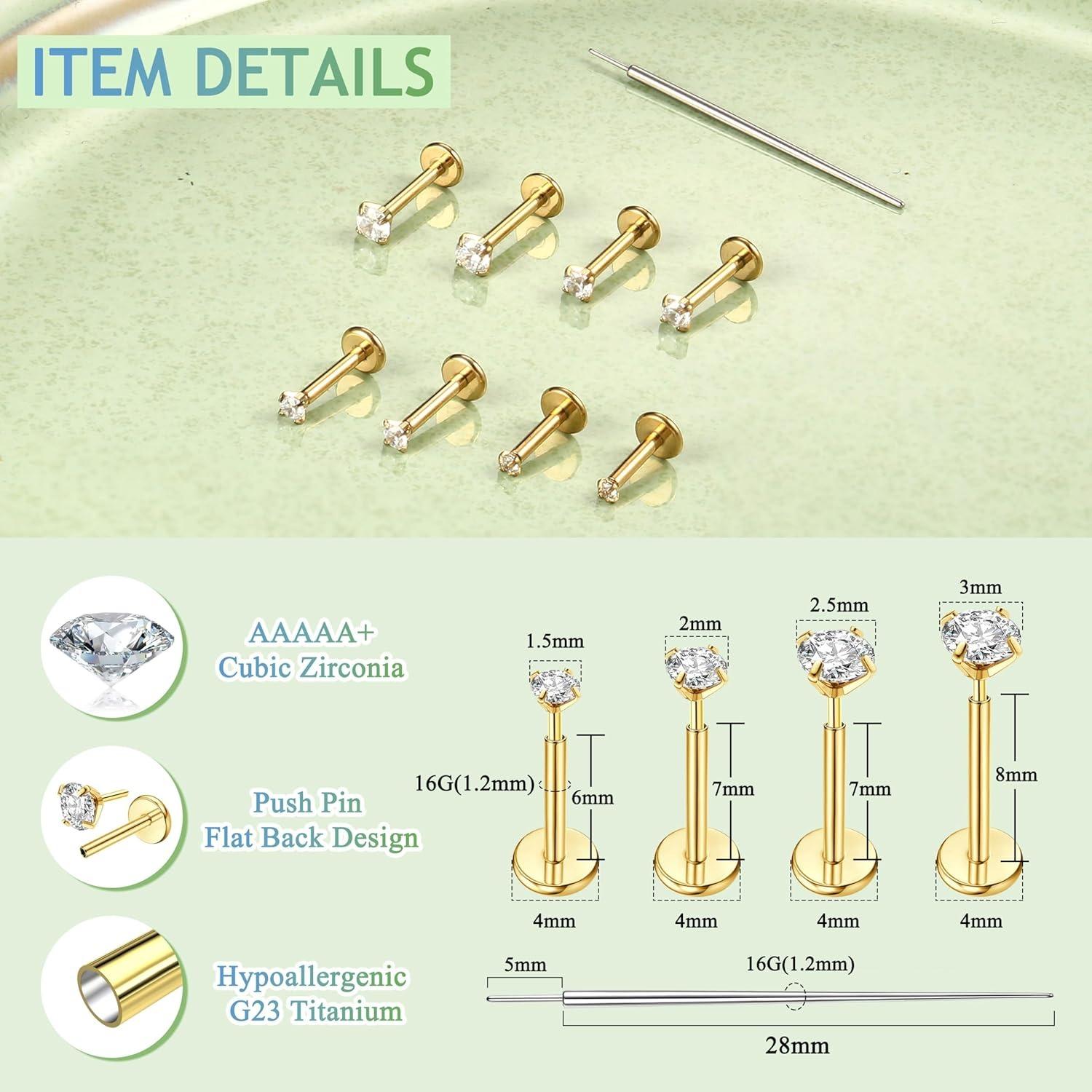 8Pcs G23 Titanium Flat Back Ea - Flat Back Labret Stud ulasan dan harga
