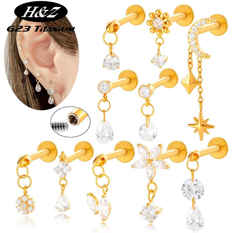 1PC G23 Titanium Stud Earrings - Flat Back Labret Stud ulasan dan harga