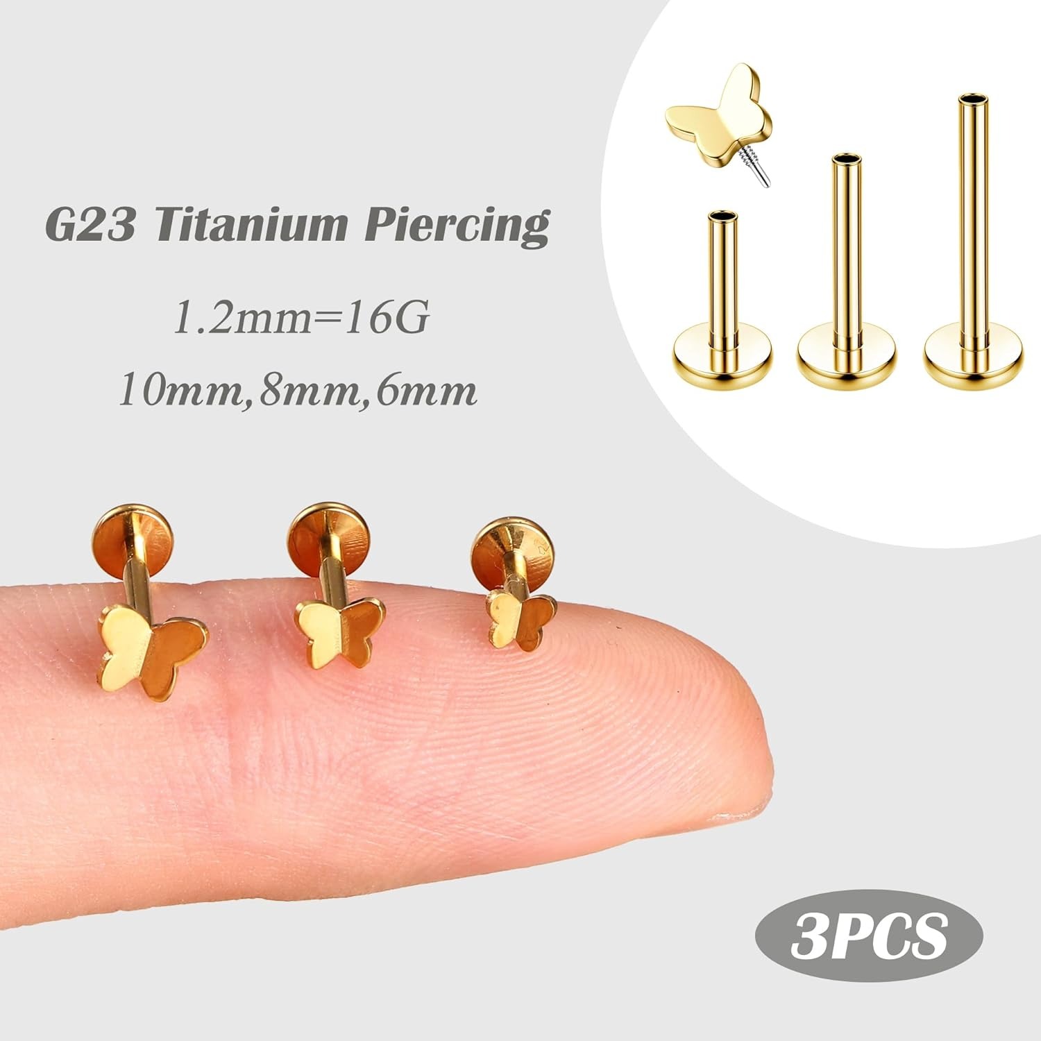Bobisty 3PCS 16G Helix Piercin - Flat Back Labret Stud ulasan dan harga
