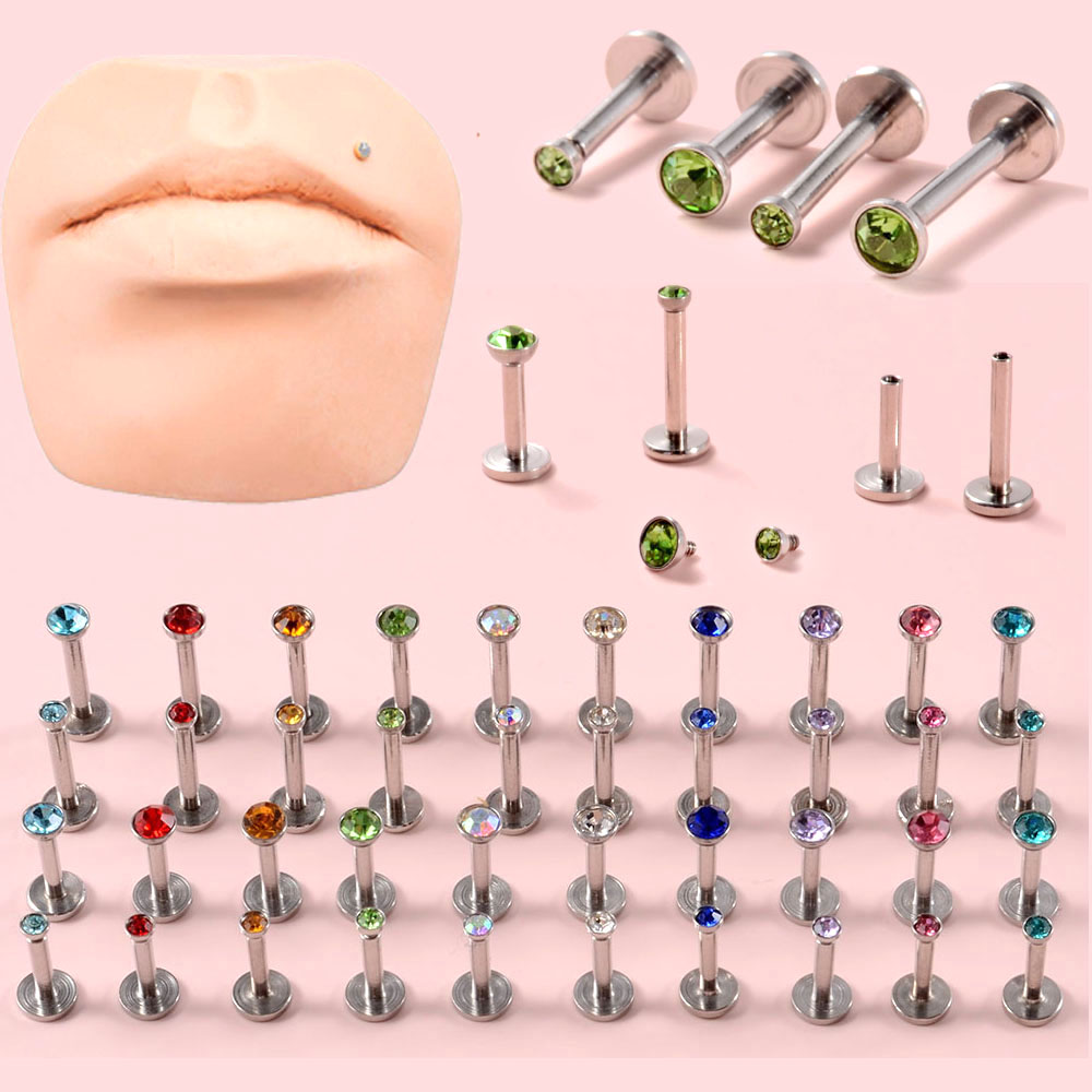 4PCS CZ Gem Labret 316L Surgic - Flat Back Labret Stud ulasan dan harga