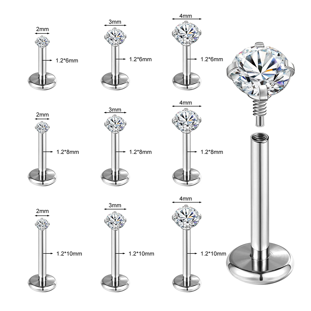 3 PCS ASTM-F136 G23 Titanium S - Flat Back Labret Stud ulasan dan harga
