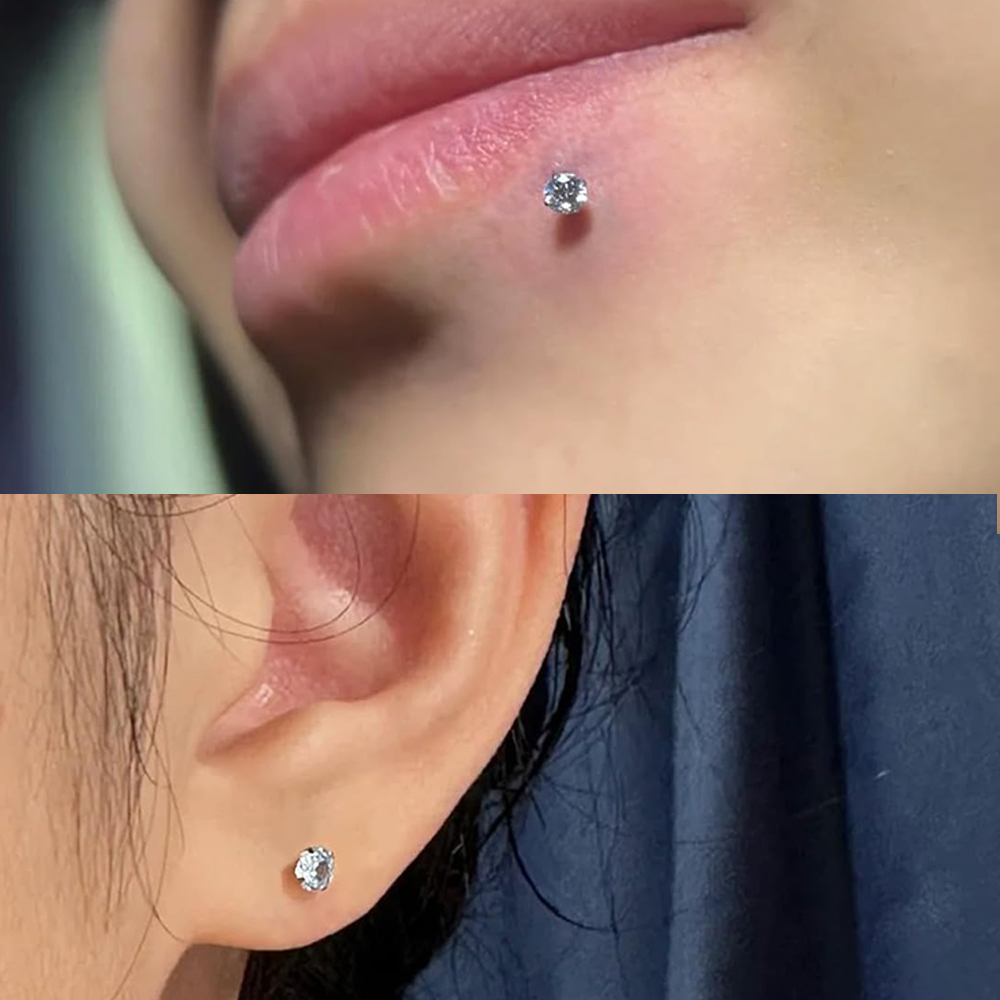 3 PCS ASTM-F136 G23 Titanium S - Flat Back Labret Stud ulasan dan harga