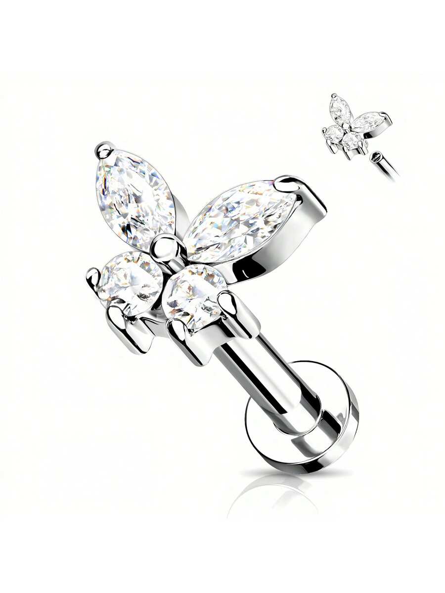 CZ Butterfly Top Internally Th - Flat Back Labret Stud ulasan dan harga