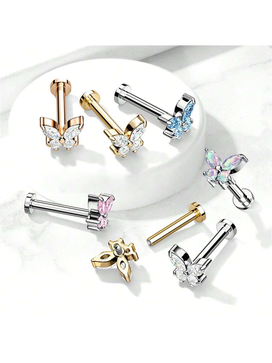 CZ Butterfly Top Internally Th - Flat Back Labret Stud ulasan dan harga