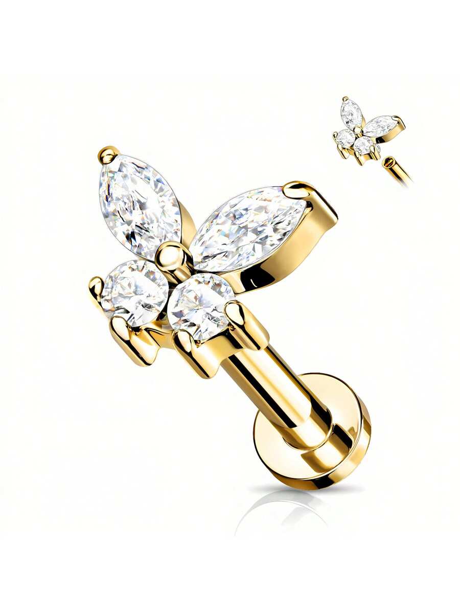 CZ Butterfly Top Internally Th - Flat Back Labret Stud ulasan dan harga