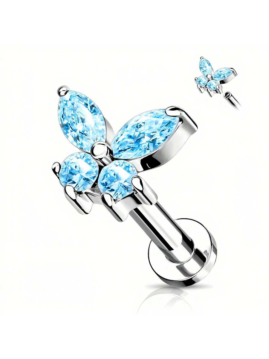 CZ Butterfly Top Internally Th - Flat Back Labret Stud ulasan dan harga